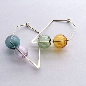 Double Glass Balls Square Hoop Earrings
